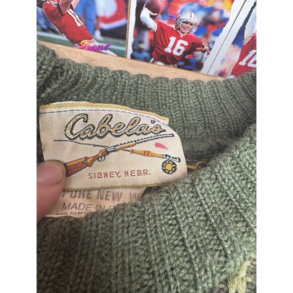 Vintage Cabelas Commando Sweater Mens S Green Wool Elbow Patch Camo England - Picture 2 of 5